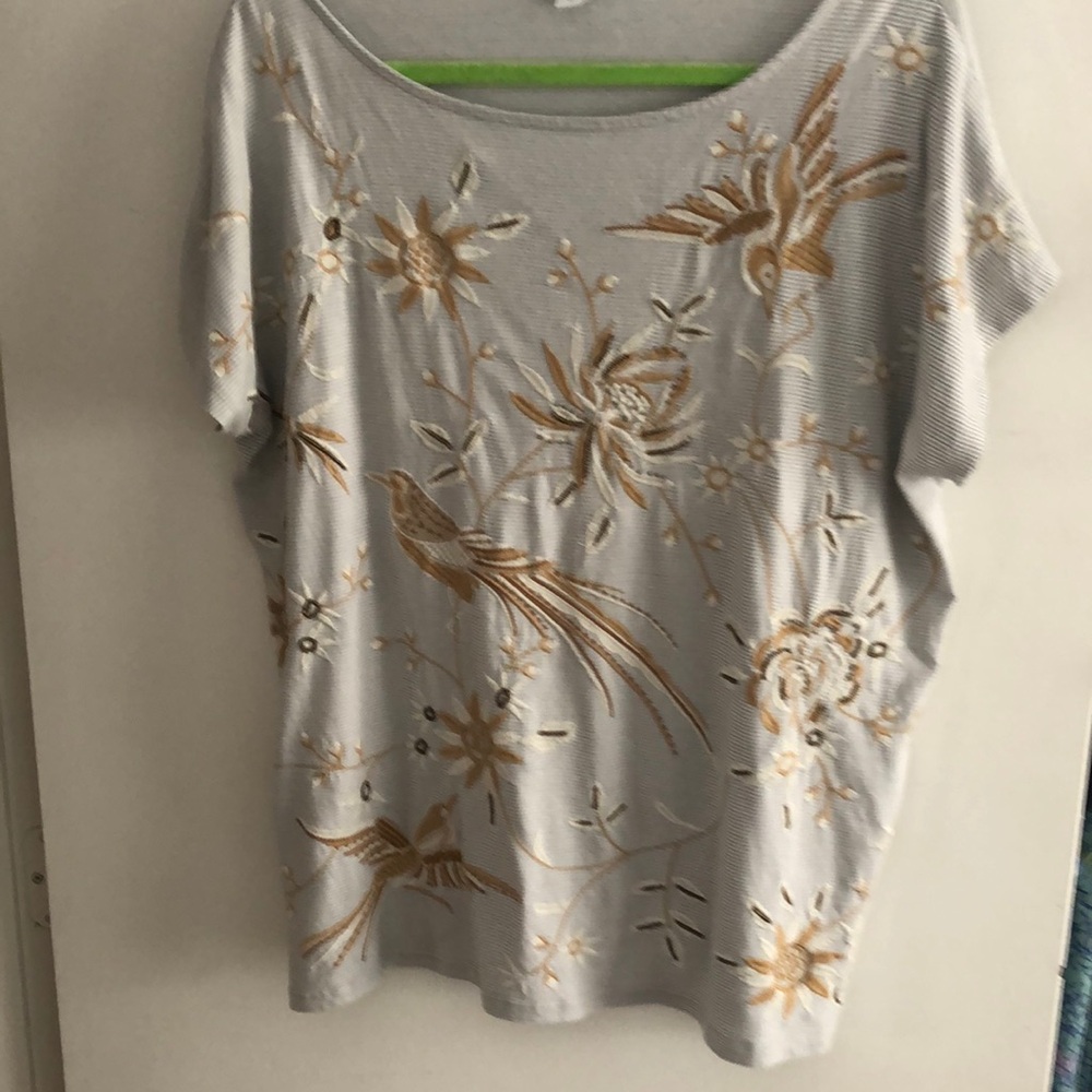 J. Jill Gray and Gold Boxy Embellished T-Shirt